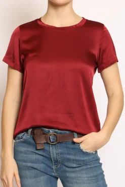 Blusa girocollo satin bordeaux