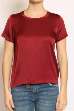 Blusa girocollo satin bordeaux