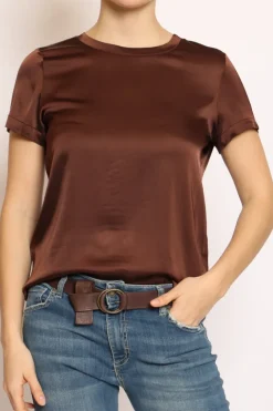 Blusa girocollo satin cacao