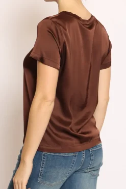 Blusa girocollo satin cacao