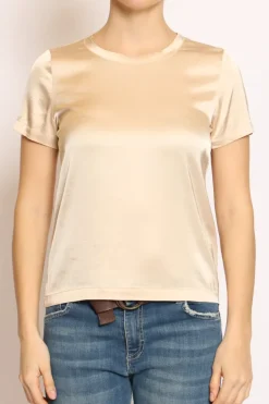 Blusa girocollo satin champagne