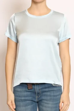 Blusa girocollo satin cielo