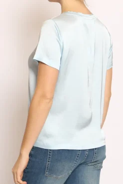 Blusa girocollo satin cielo