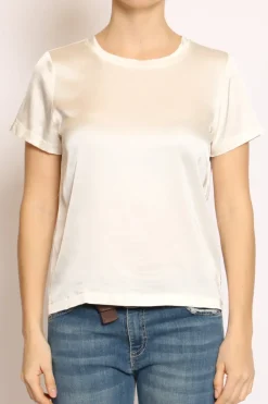 Blusa girocollo satin latte