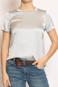 Blusa girocollo satin perla