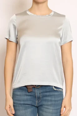 Blusa girocollo satin perla