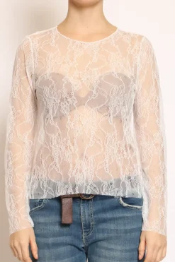 Blusa in pizzo elasticizzato bianco