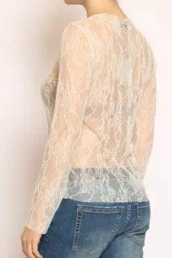 Blusa in pizzo elasticizzato burro