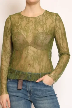 Blusa in pizzo elasticizzato verde bosco