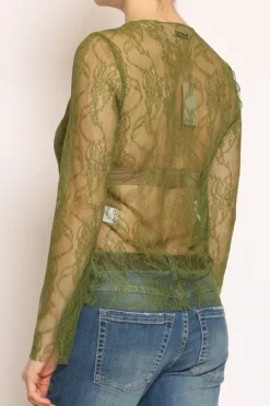 Blusa in pizzo elasticizzato verde bosco