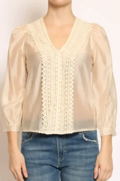 Blusa mussola scollo v macramu00e8 crema