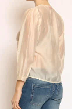 Blusa mussola scollo v macramu00e8 crema