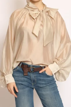 Camicia collo fiocco champagne