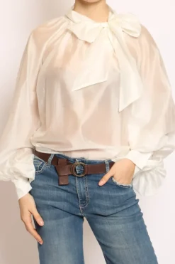 Camicia collo fiocco latte