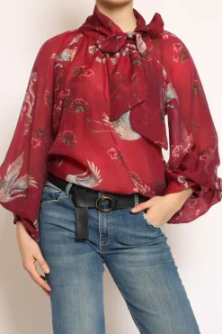 Camicia con fiocco fantasia bordeaux