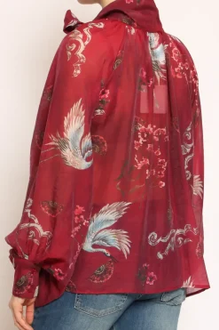Camicia con fiocco fantasia bordeaux