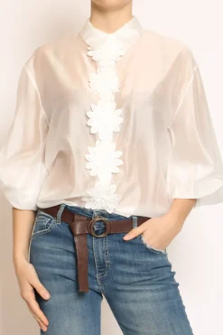 Camicia dettaglio fiorato naturale