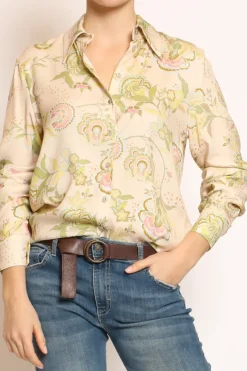 Camicia fantasia cipria/olio/rosa