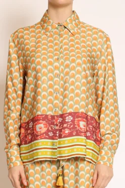Camicia fantasia verde/arancio/mattone