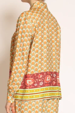 Camicia fantasia verde/arancio/mattone