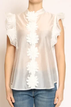 Camicia giromanica volant c/ fiori naturale