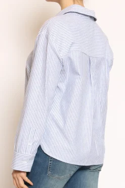 Camicia over scollo V a righe bianco/celeste