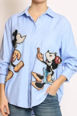 Camicia patch topo celeste