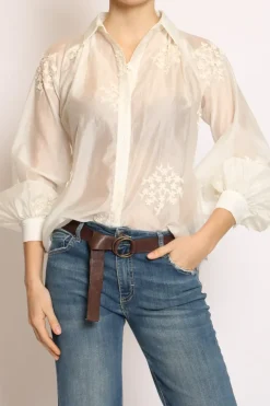 Camicia ricamo fiori piccoli avorio
