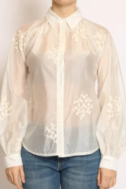 Camicia ricamo fiori piccoli avorio