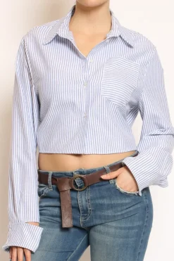 Camicia riga crop nodo dietro bianco/azzurro
