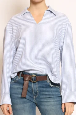 Camicia riga crop nodo dietro bianco/azzurro