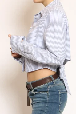 Camicia riga crop nodo dietro bianco/azzurro