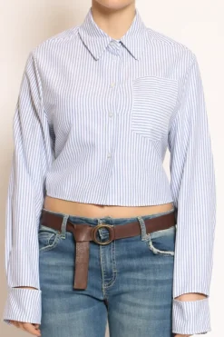 Camicia riga crop nodo dietro bianco/azzurro