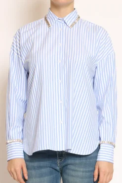 Camicia riga gioiello bianco/azzurro