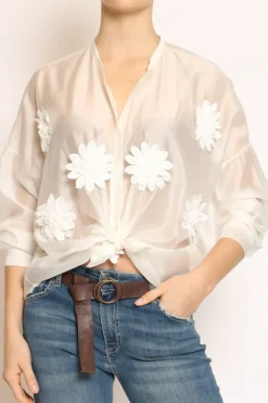 Camicia scollo coreana c/ fiori naturale