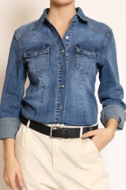 Camicia slim fit tela denim elasticizzata denim scuro