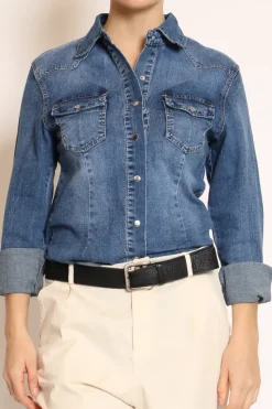 Camicia slim fit tela denim elasticizzata denim scuro