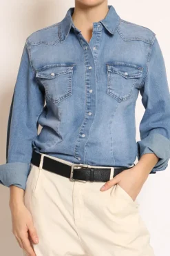 Camicia slim fit tela denim elasticizzata denim chiaro