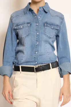 Camicia slim fit tela denim elasticizzata denim chiaro
