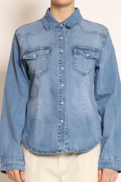Camicia slim fit tela denim elasticizzata denim chiaro