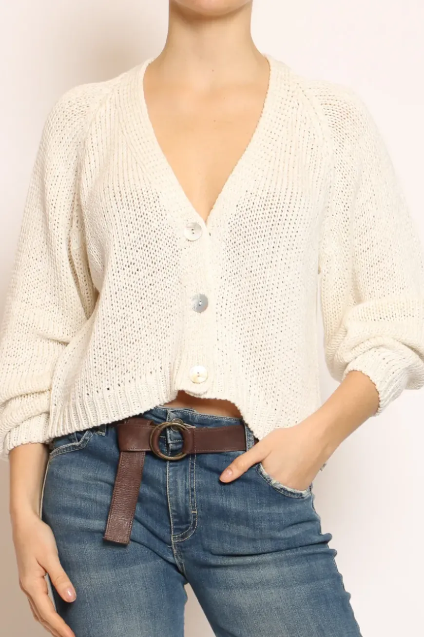 Cardigan filo lurex panna/oro