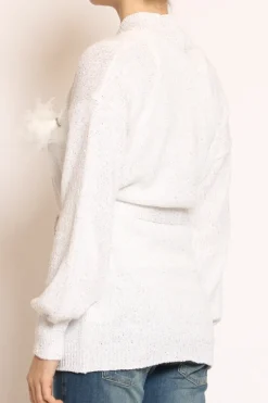 Cardigan micropaillettes con spilla off white