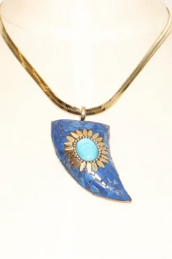 Collana chocker corno mosaico blu/turchese