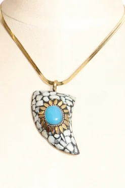 Collana chocker corno mosaico perla/turchese
