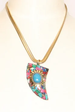 Collana chocker corno mosaico multicolor/turchese