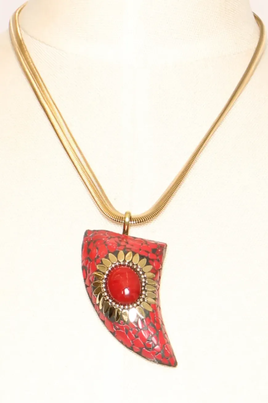 Collana chocker corno mosaico rosso/rosso