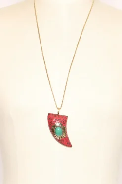 Collana corno con mosaico rosso/salvia