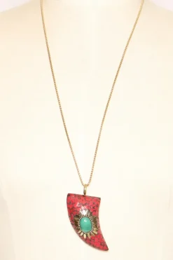 Collana corno con mosaico rosso/salvia