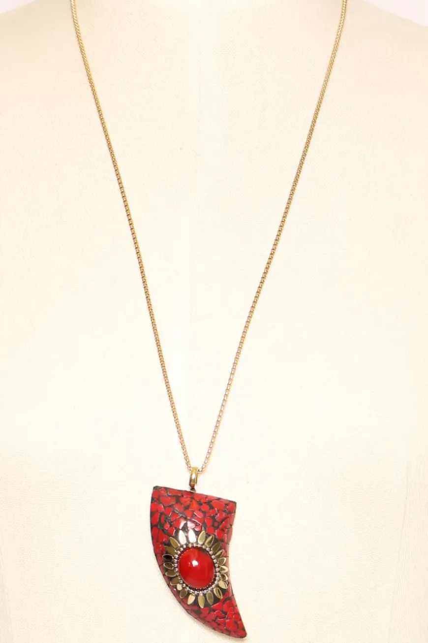 Collana corno con mosaico - rosso/rosso