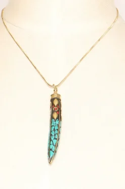 Collana corno fino con mosaico nero/oro/turchese